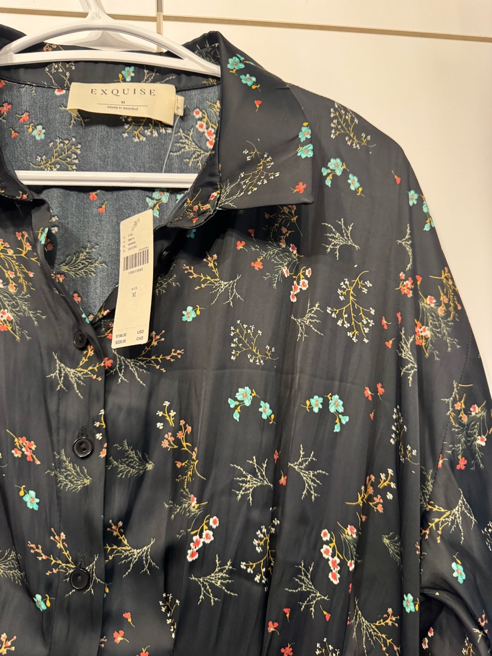 NWT Size M -The Tobie Long-Sleeve Satin Mini Shirt Dress by Exquise (US$198) - Picture 7 of 16
